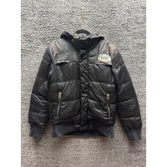 G-Star Raw Quilted Hooded Full Zip Long Sleeve Puffer Jacket Black Mens Size M - Picture 1 of 16